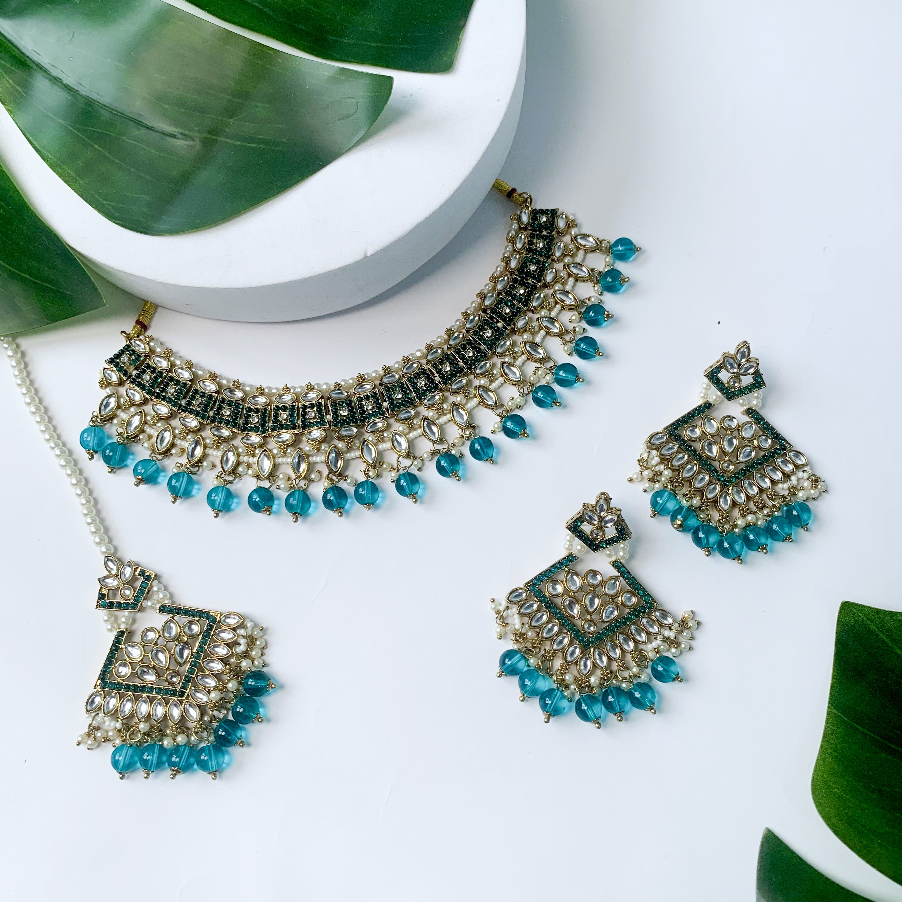 Reesha Peacock Green Choker Set