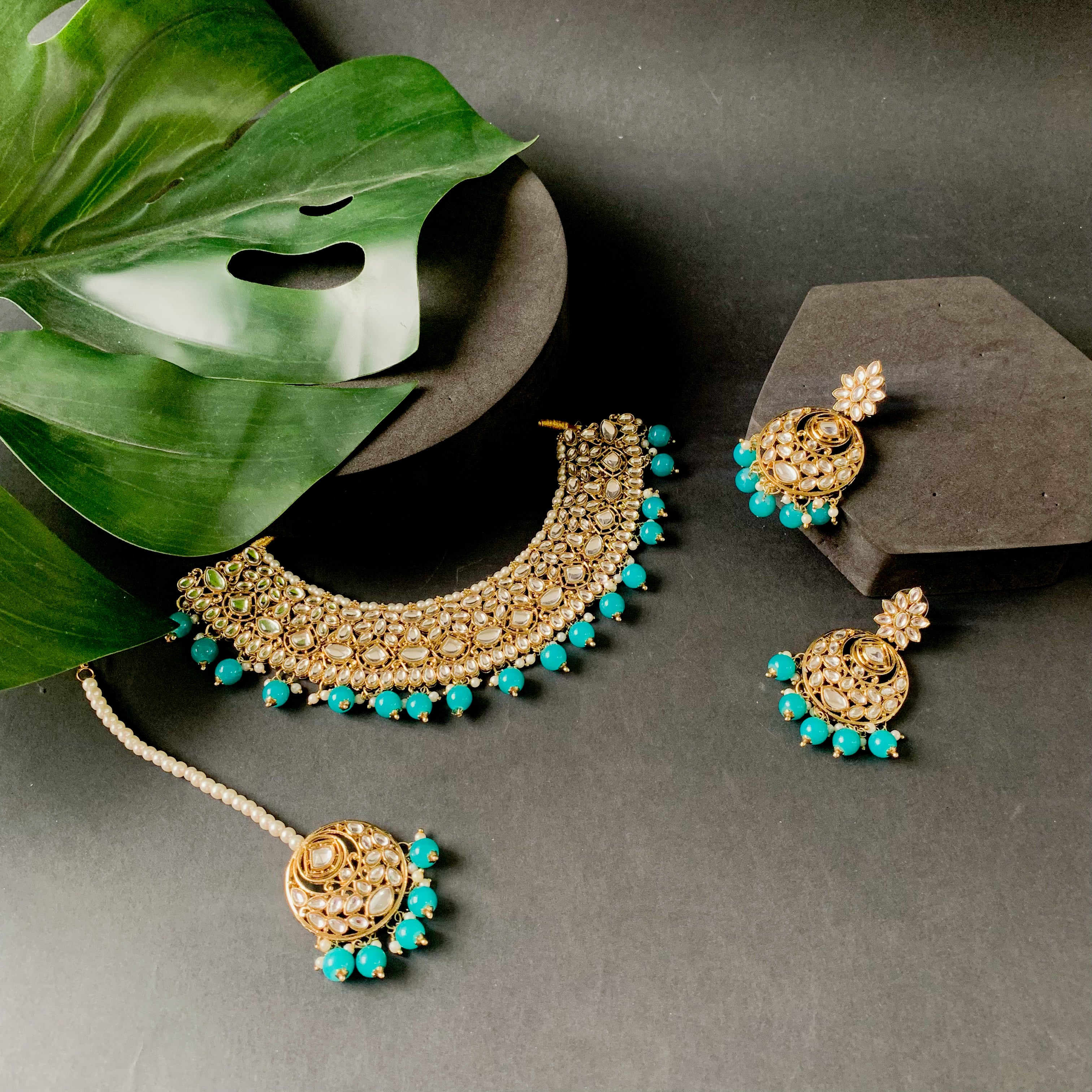 Jenisha Peacock Green Choker Set