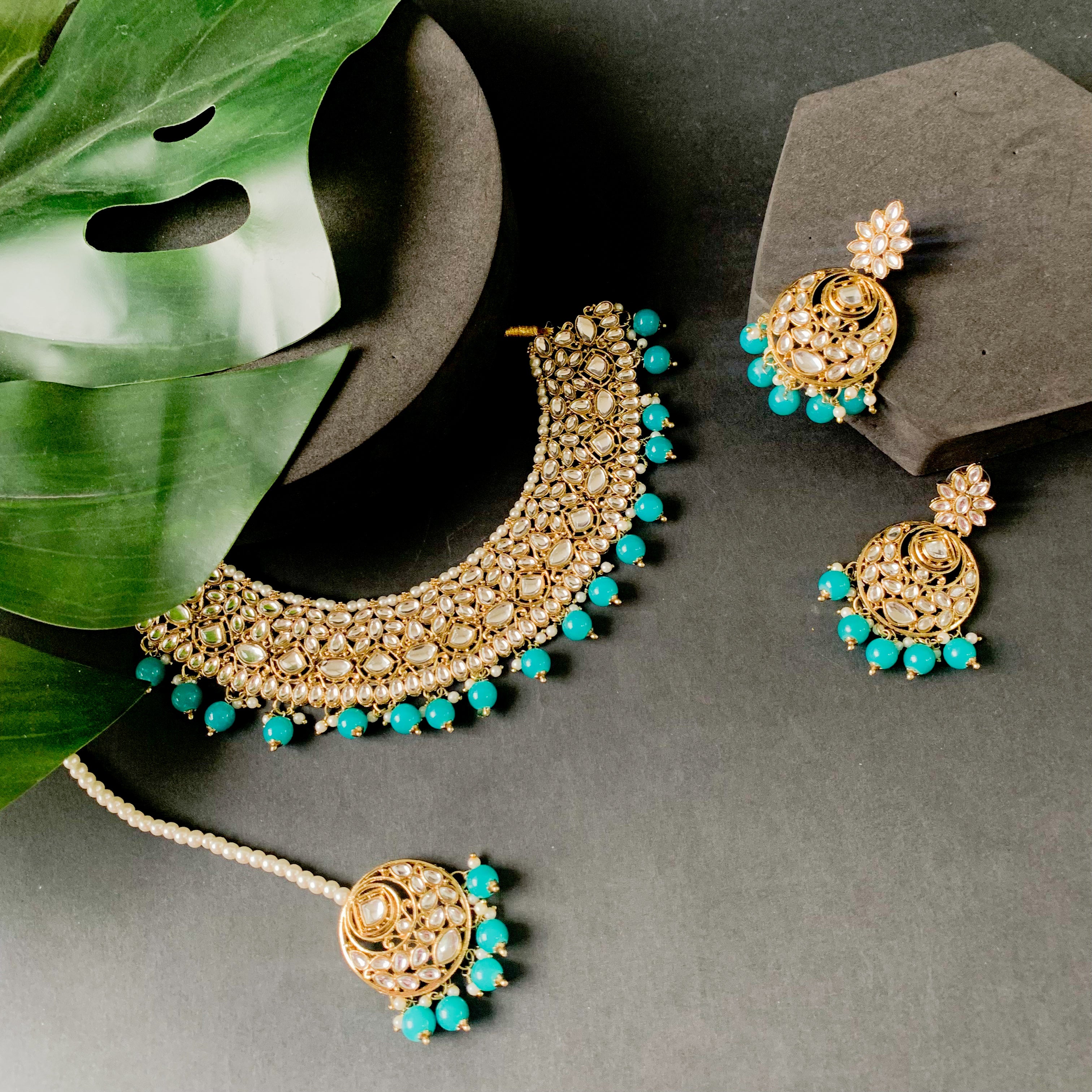 Jenisha Peacock Green Choker Set