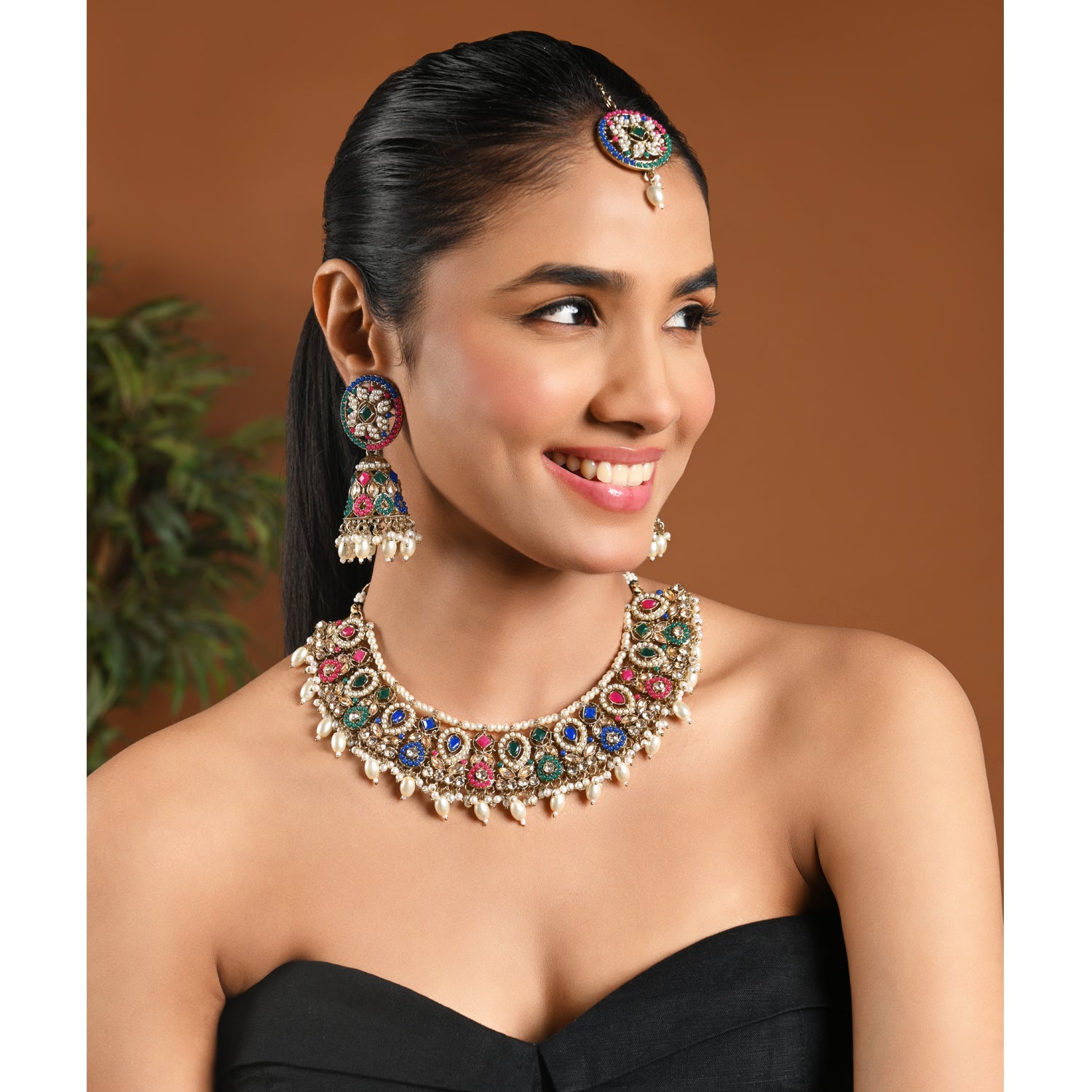 Taanya - Multicolor Kundan Necklace Set