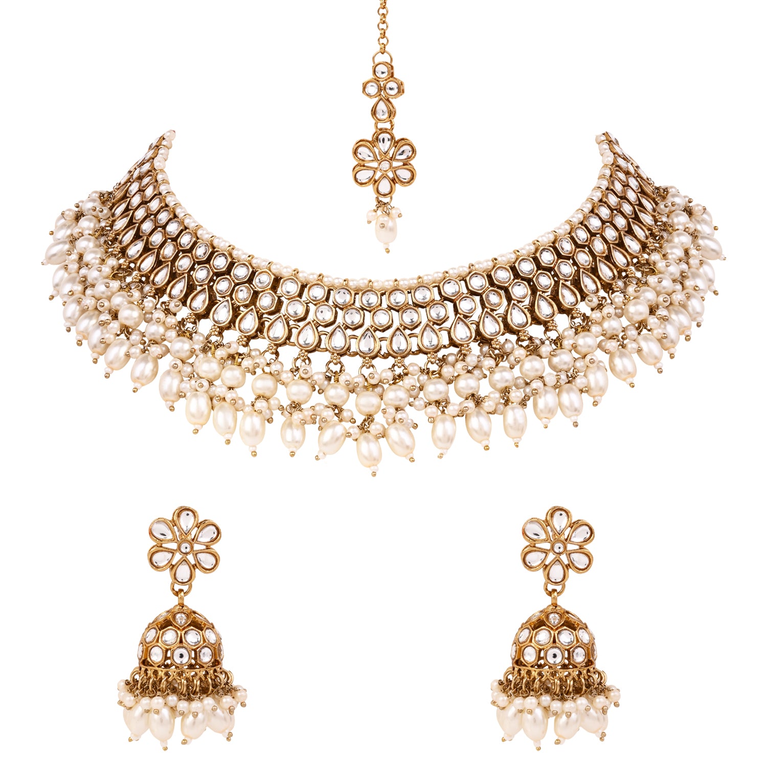 Dwiti -  White Kundan Necklace Set