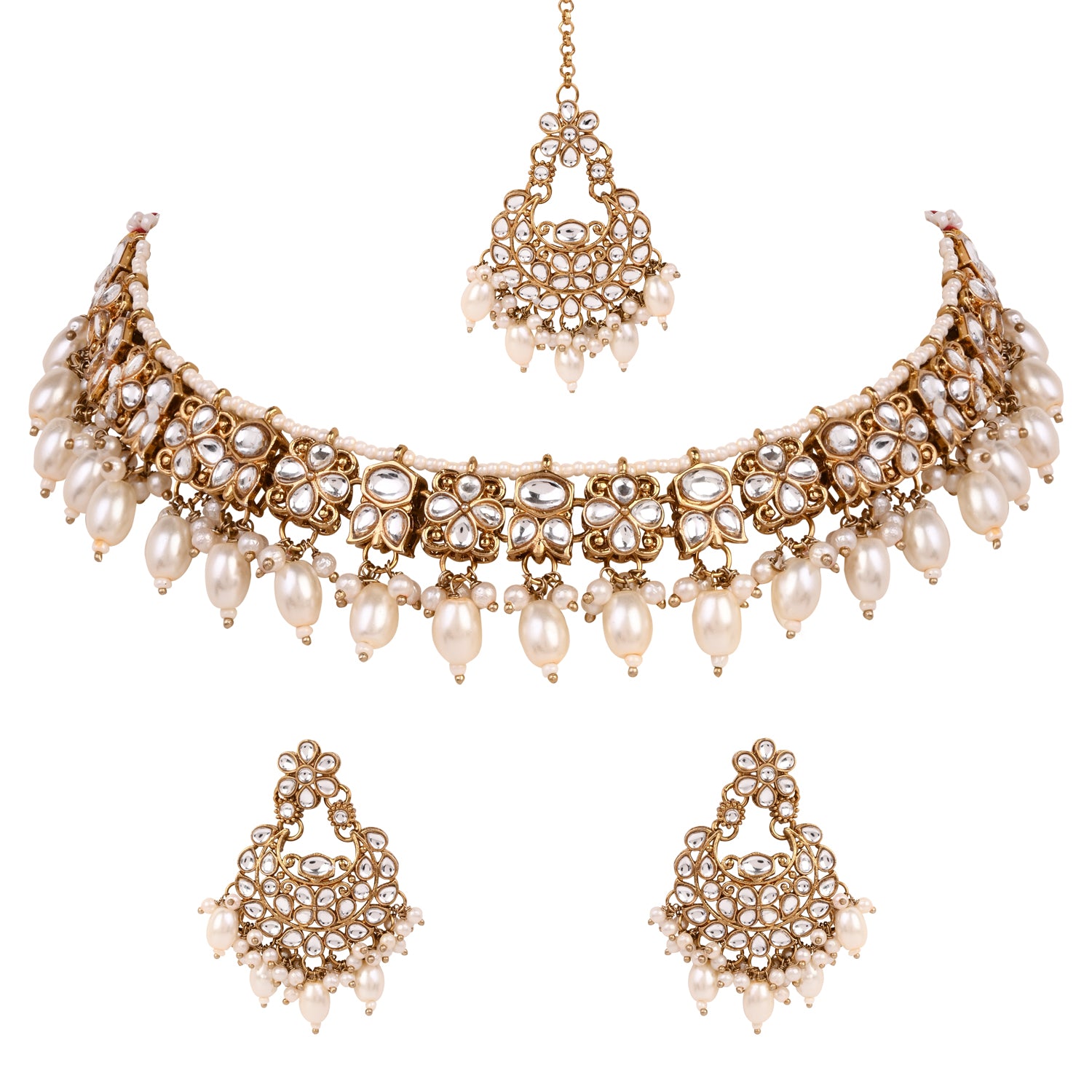 Nishika -  White Kundan Necklace Set