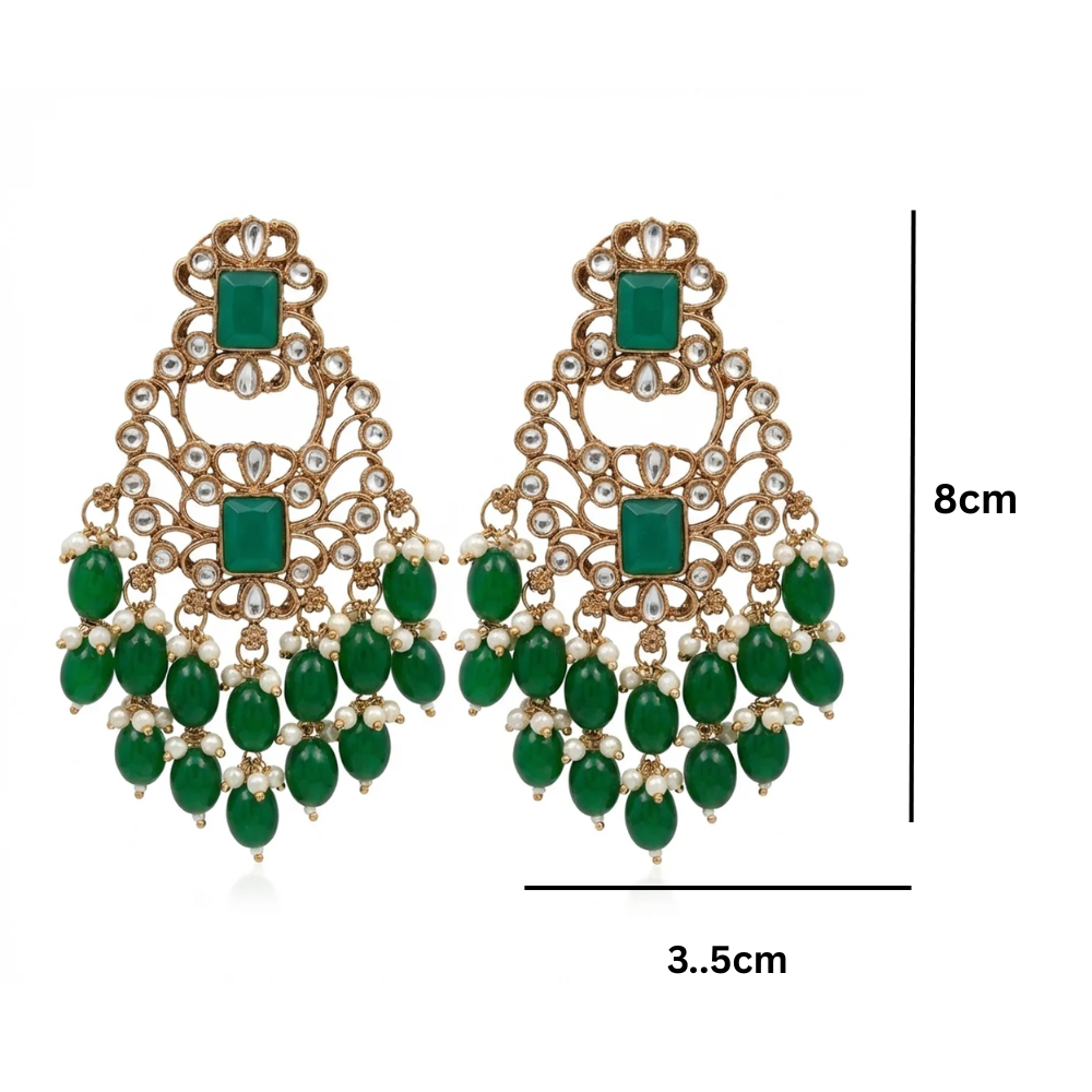 Shrisha- Kundan-Style Green Beads Choker Necklace Set
