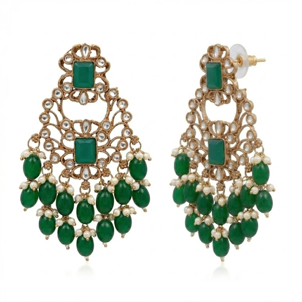 Shrisha- Kundan-Style Green Beads Choker Necklace Set