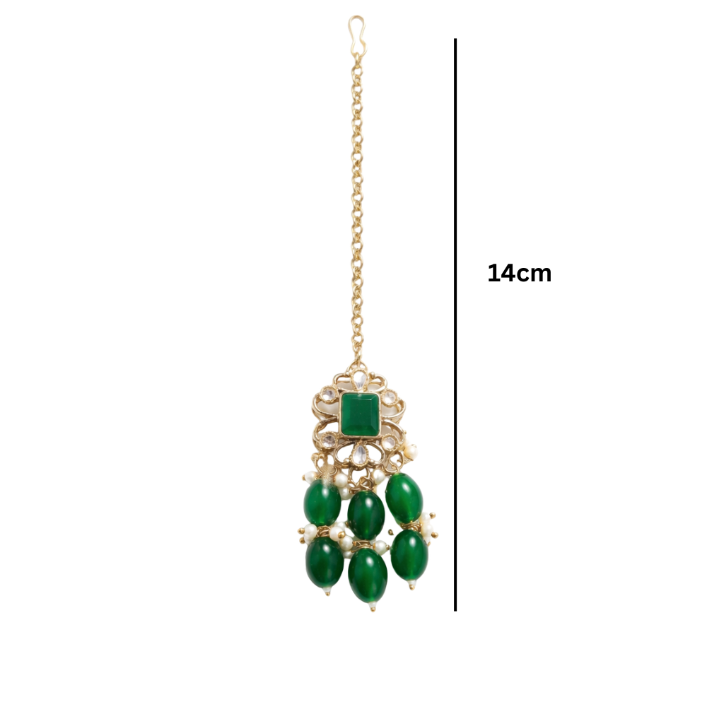 Shrisha- Kundan-Style Green Beads Choker Necklace Set