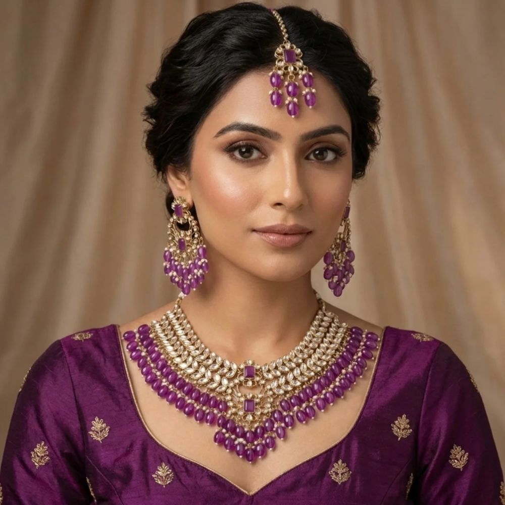 Shrisha- Kundan-Style Wine Beads Choker Necklace Set