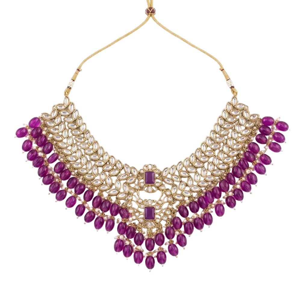 Shrisha- Kundan-Style Wine Beads Choker Necklace Set