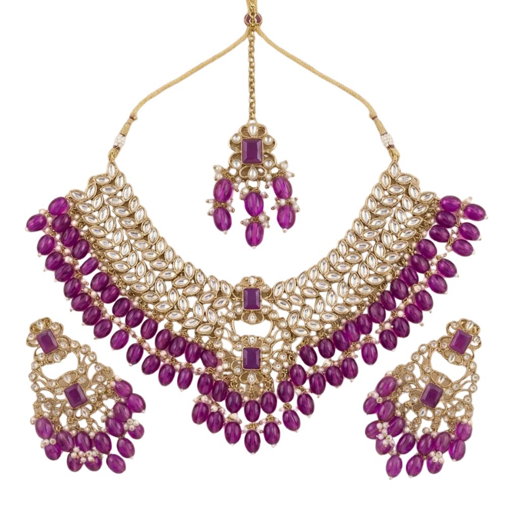 Shrisha- Kundan-Style Wine Beads Choker Necklace Set