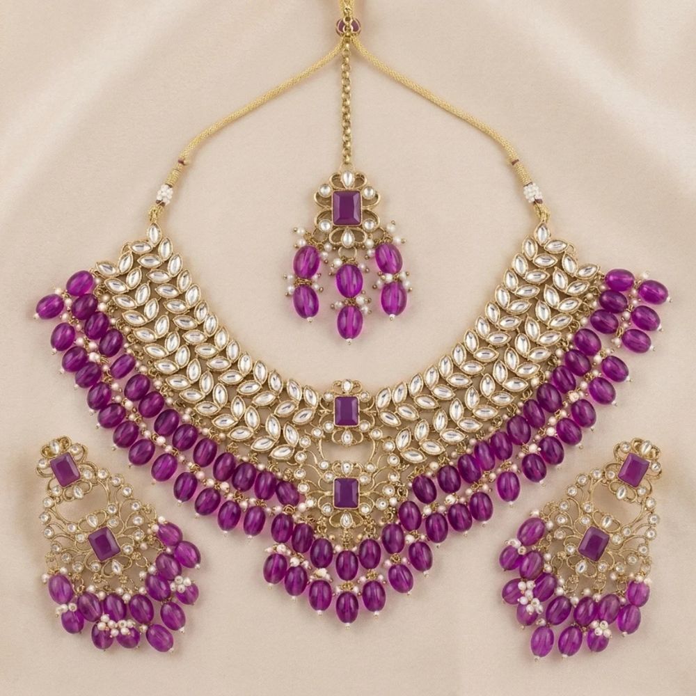 Shrisha- Kundan-Style Wine Beads Choker Necklace Set