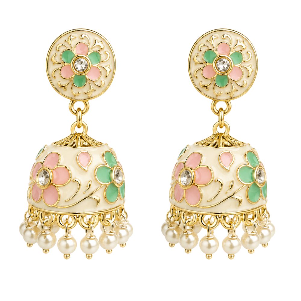 Svanika- Multicolour Meenakari Floral Choker Necklace Set with Pearl Jhumka Earrings