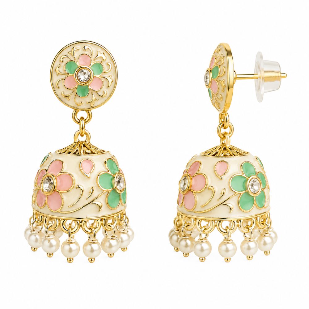 Svanika- Multicolour Meenakari Floral Choker Necklace Set with Pearl Jhumka Earrings