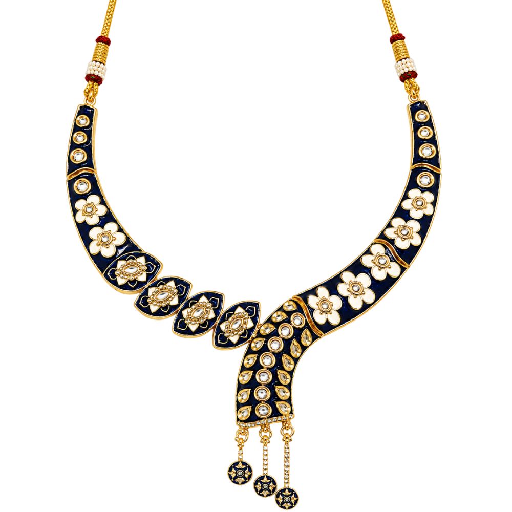 Arhita- Blue Meenakari Floral Statement Necklace Set with Matching Dangler Earrings for Women