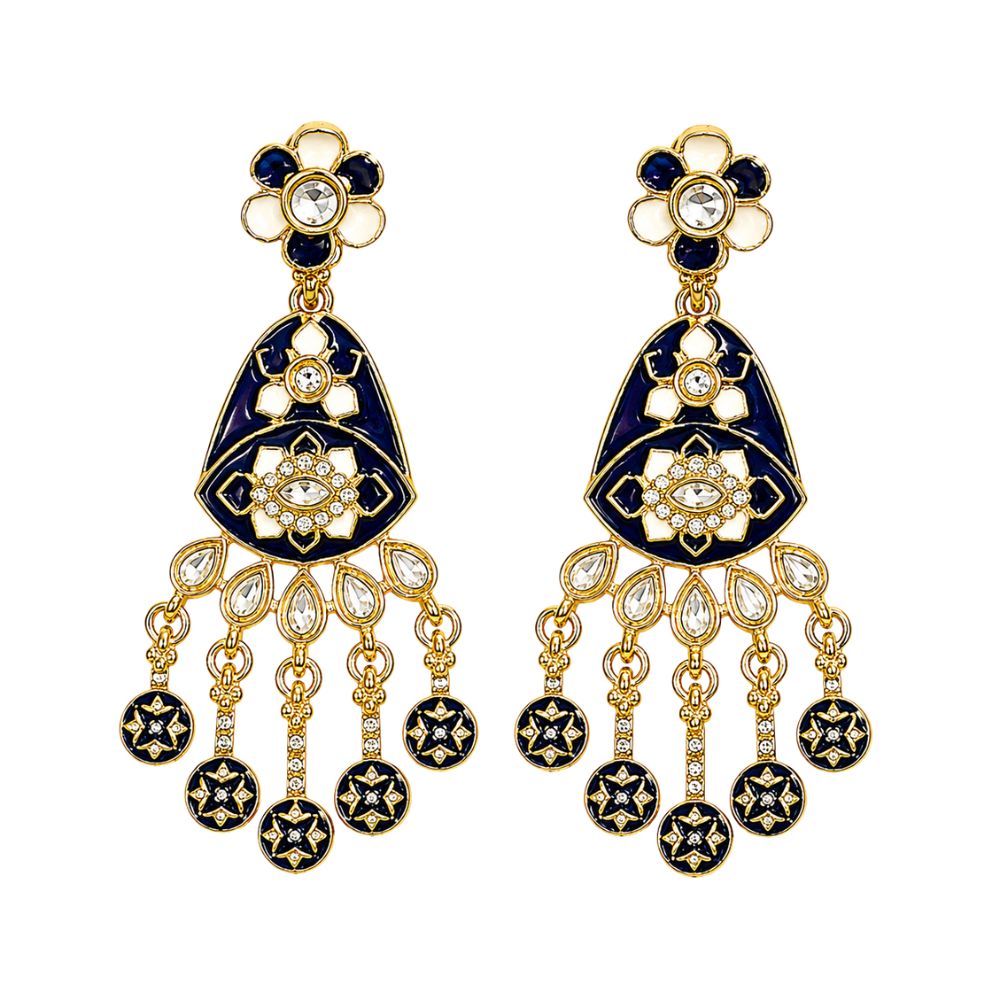 Arhita- Blue Meenakari Floral Statement Necklace Set with Matching Dangler Earrings for Women