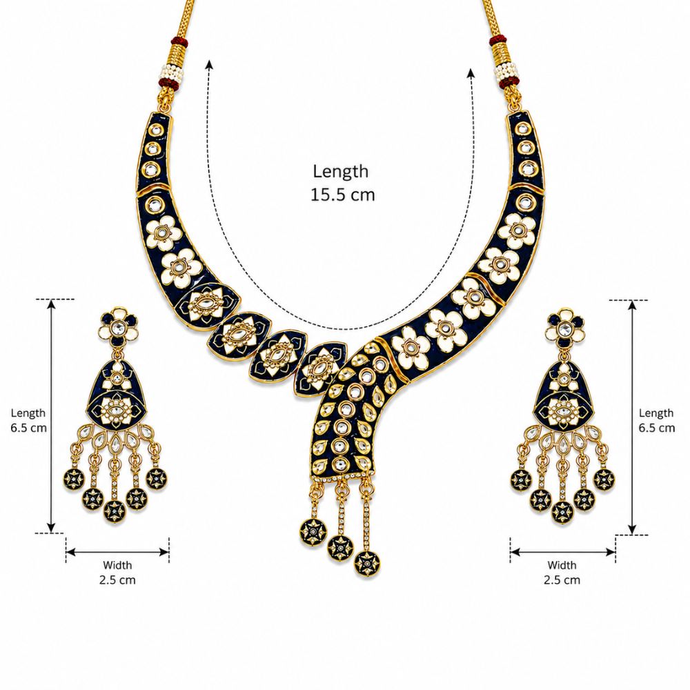 Arhita- Blue Meenakari Floral Statement Necklace Set with Matching Dangler Earrings for Women