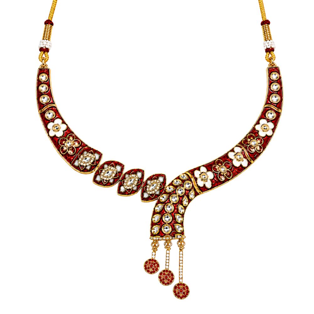 Arhita- Maroon Meenakari Floral Statement Necklace Set with Matching Dangler Earrings for Women