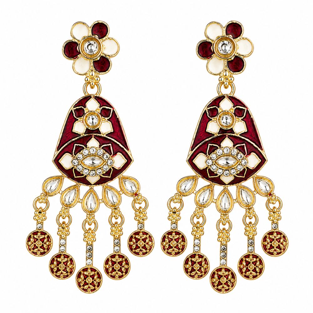 Arhita- Maroon Meenakari Floral Statement Necklace Set with Matching Dangler Earrings for Women