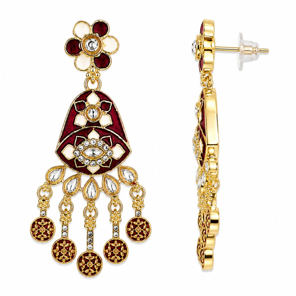 Arhita- Maroon Meenakari Floral Statement Necklace Set with Matching Dangler Earrings for Women