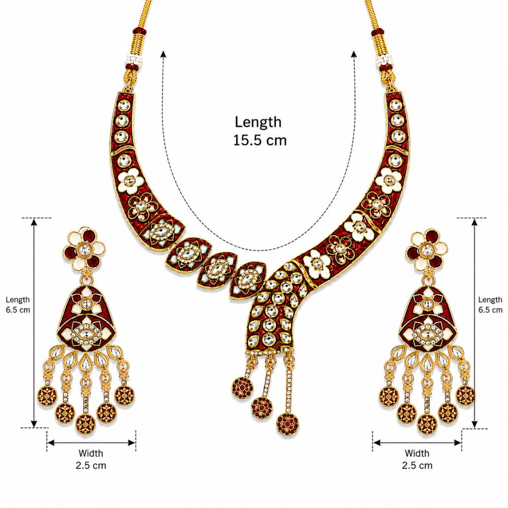 Arhita- Maroon Meenakari Floral Statement Necklace Set with Matching Dangler Earrings for Women