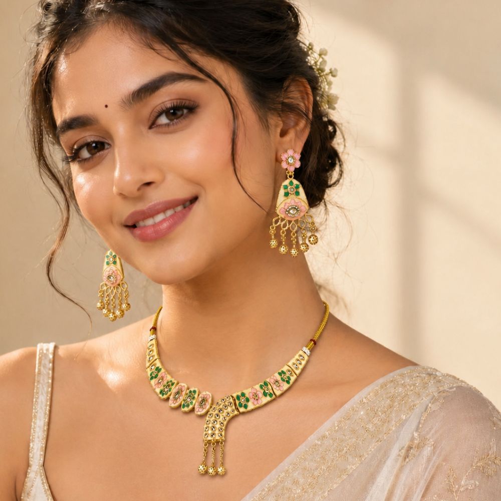 Arhita- Multicolour Meenakari Floral Statement Necklace Set with Matching Dangler Earrings for Women