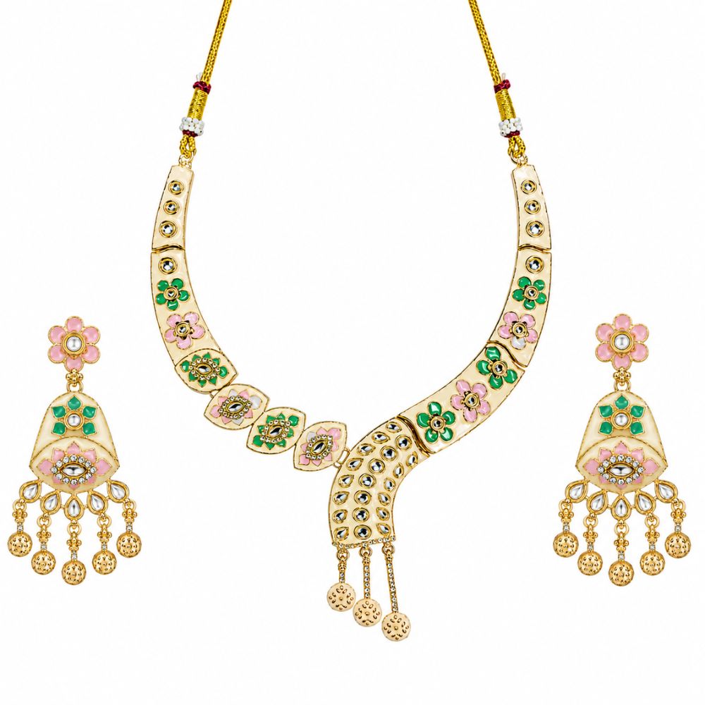 Arhita- Multicolour Meenakari Floral Statement Necklace Set with Matching Dangler Earrings for Women