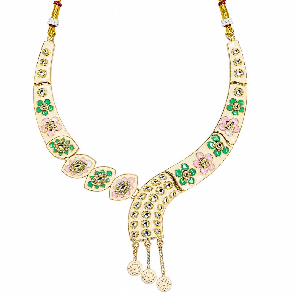 Arhita- Multicolour Meenakari Floral Statement Necklace Set with Matching Dangler Earrings for Women