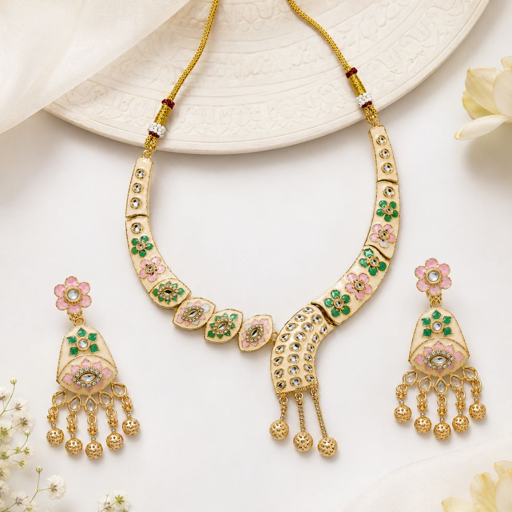 Arhita- Multicolour Meenakari Floral Statement Necklace Set with Matching Dangler Earrings for Women