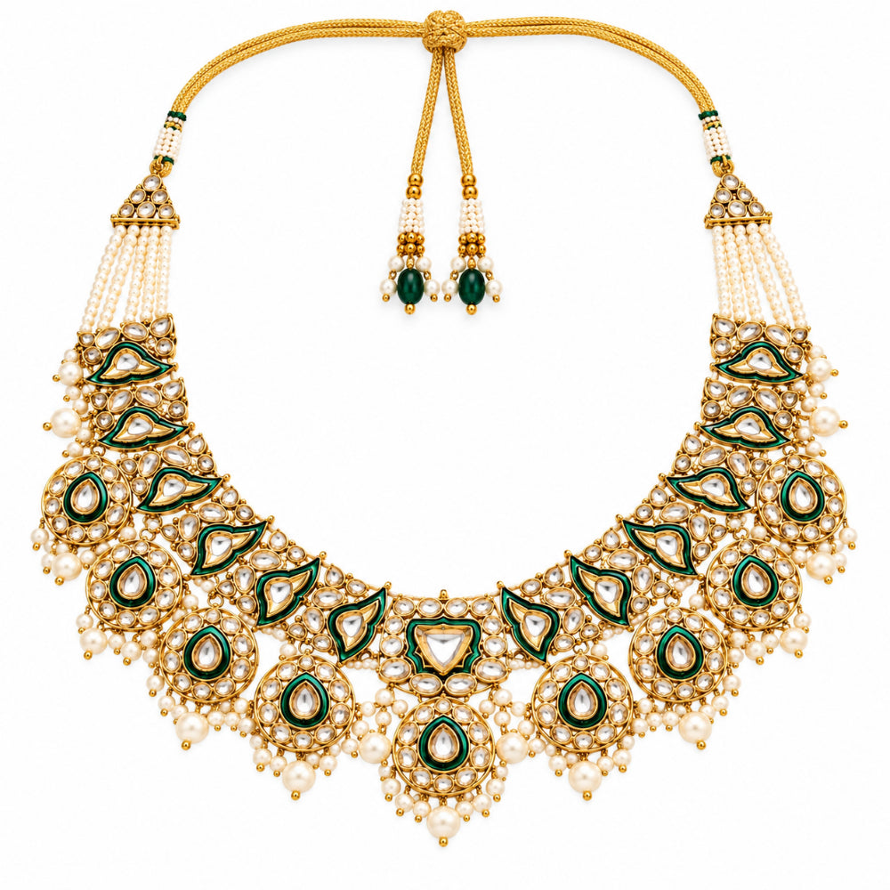 Suniksha- Green Kundan-Style Pearl Beaded Necklace Set