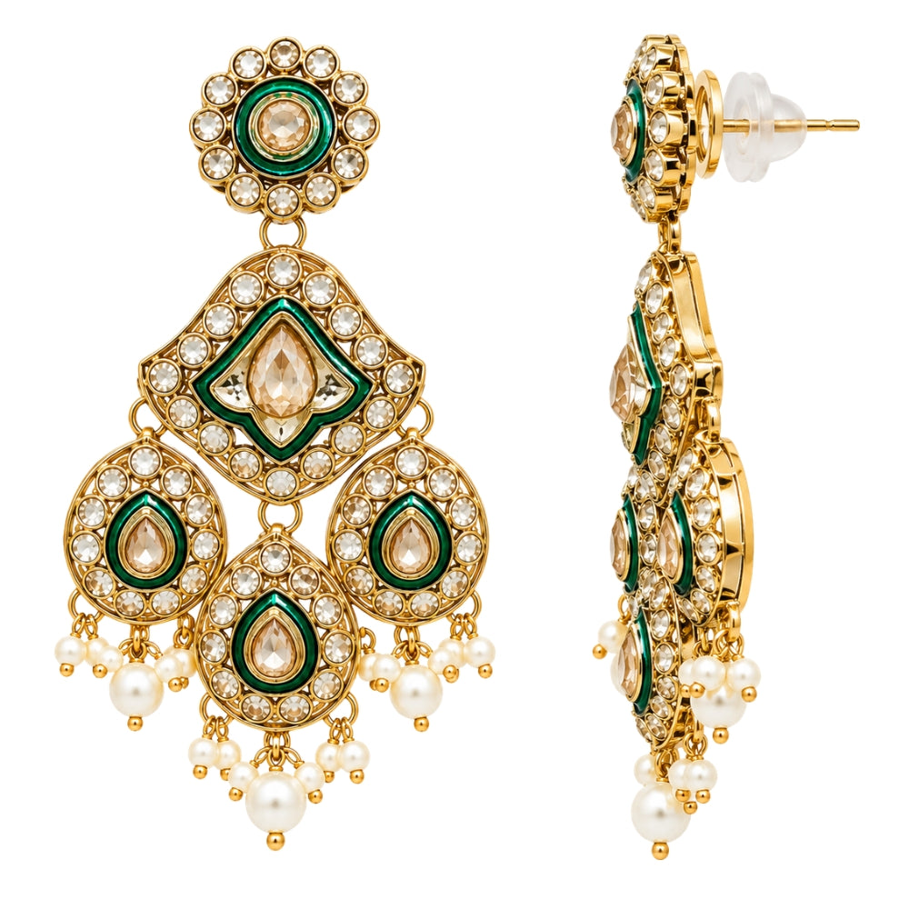 Suniksha- Green Kundan-Style Pearl Beaded Necklace Set