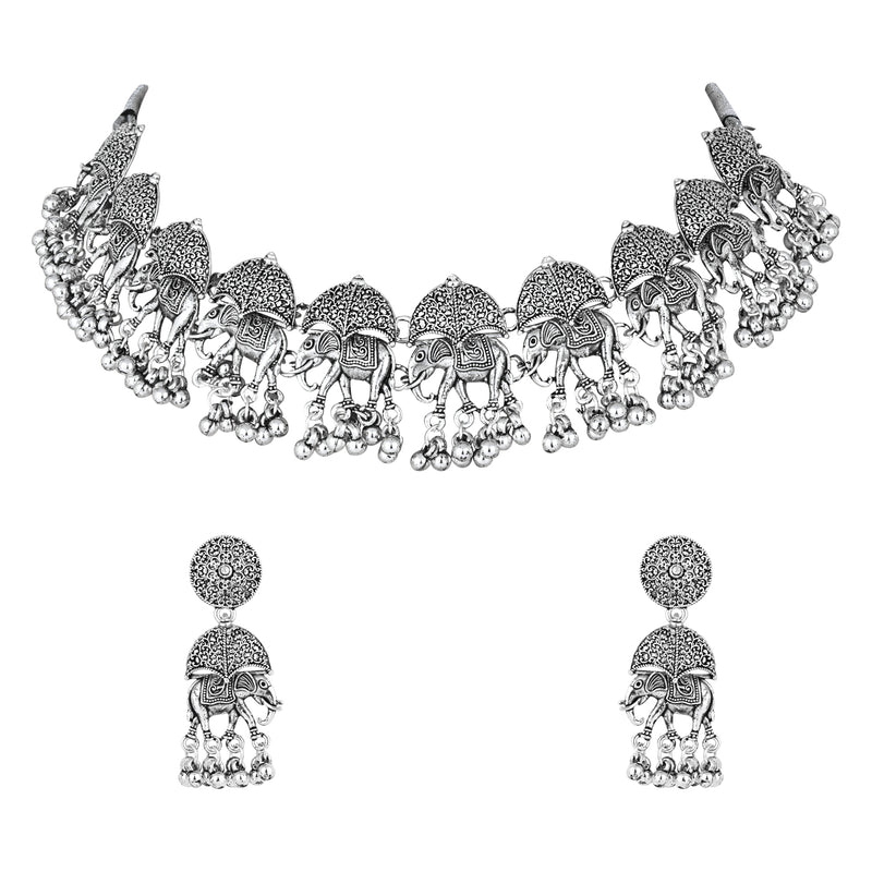 Hrida Oxidised Choker Set