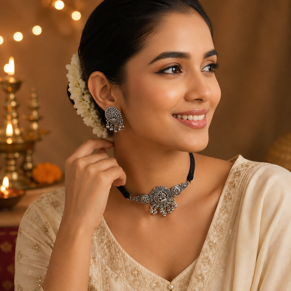 Arasa Oxidised Choker Set