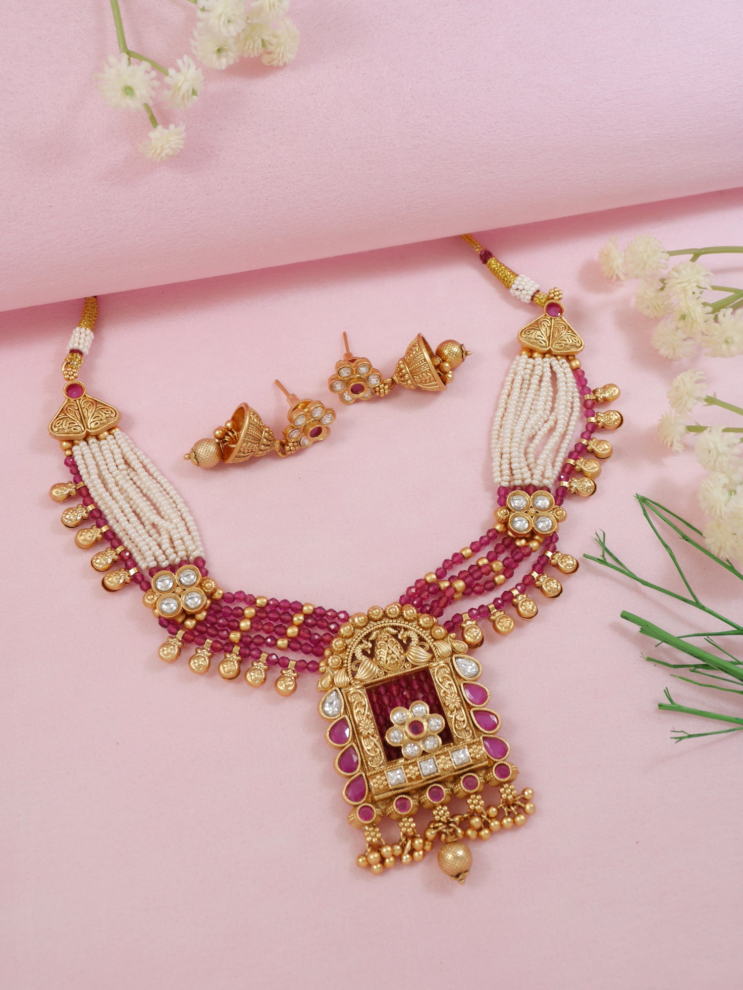 Aastha Dark Pink Necklace Set