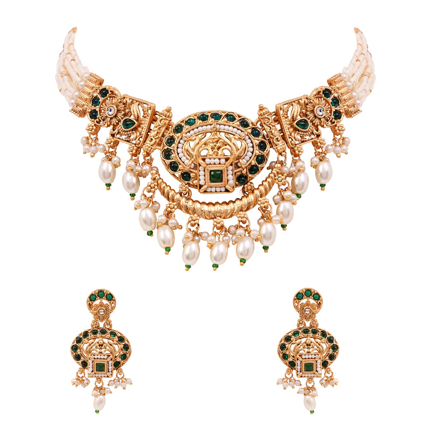 Liyara - South Indian Green Necklace Set