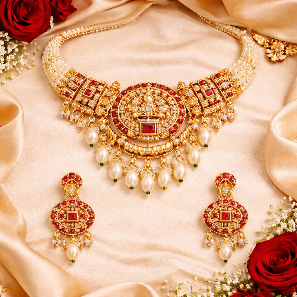 Liyara - South Indian Pink Necklace Set