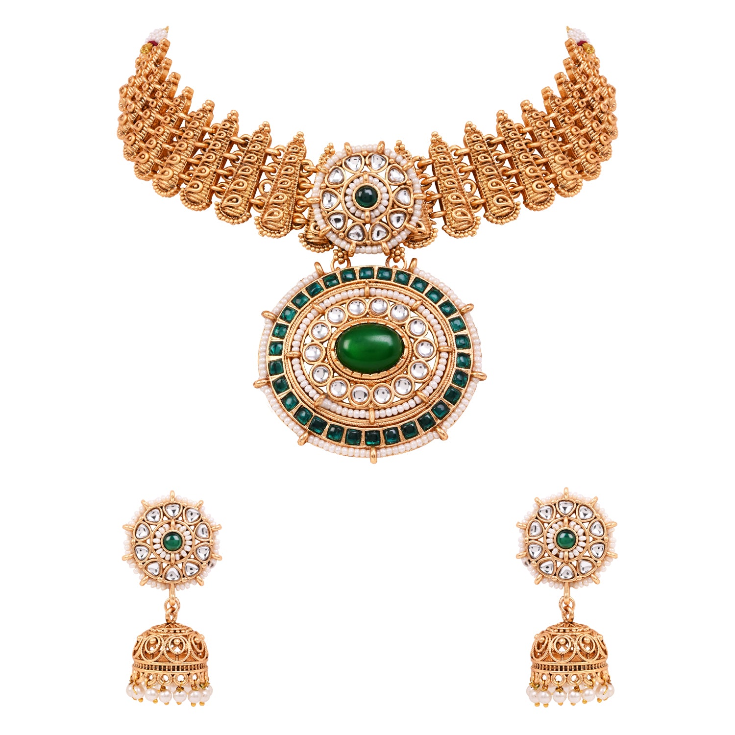 Ahiyaa - South Indian Green Necklace Set
