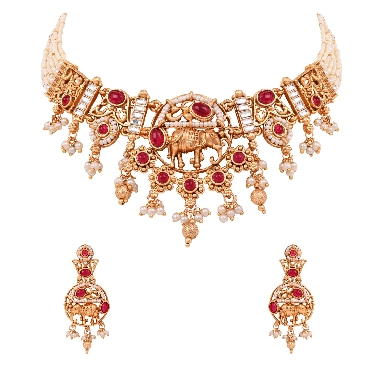 Evani - South Indian Pink Necklace Set