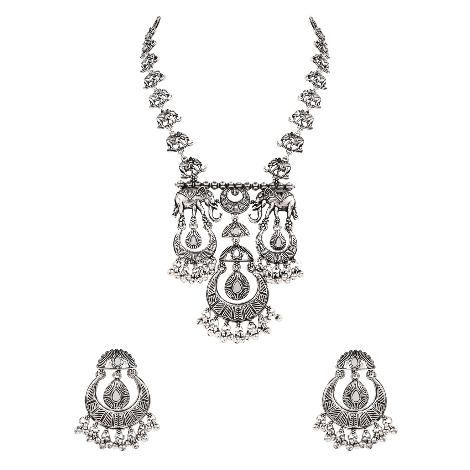Statement Oxidised Necklace Set - Elephant Inspired