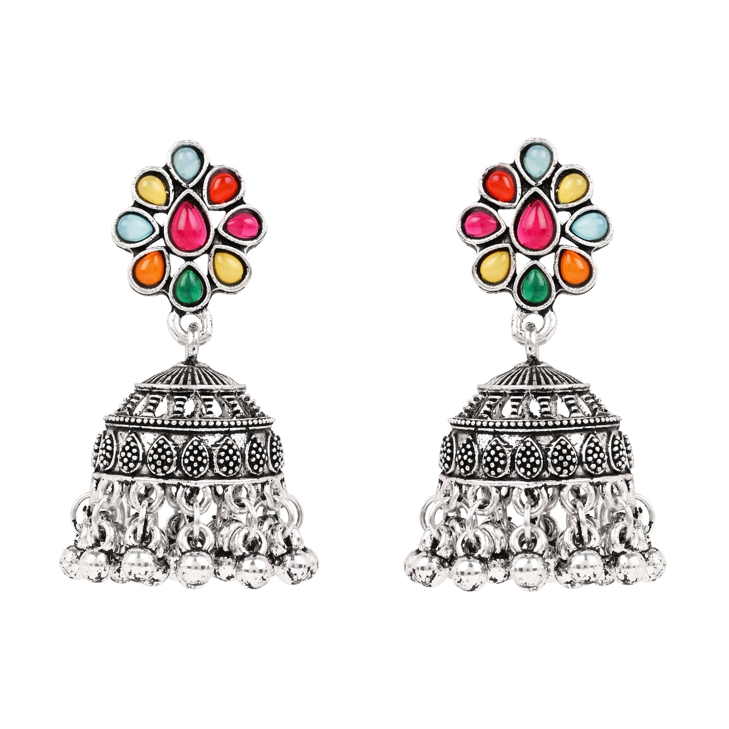 Oxidised Necklace Set - Rajasthani Multicolor Folk Design