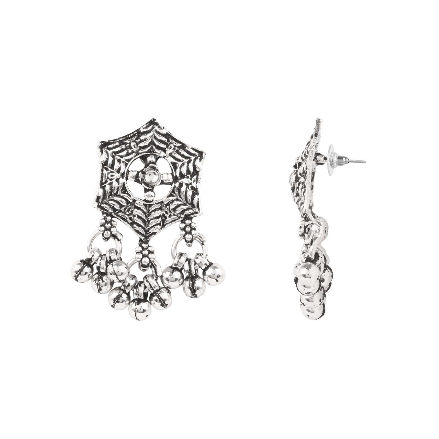 Intricate Oxidised Necklace Set - Silver Elegance