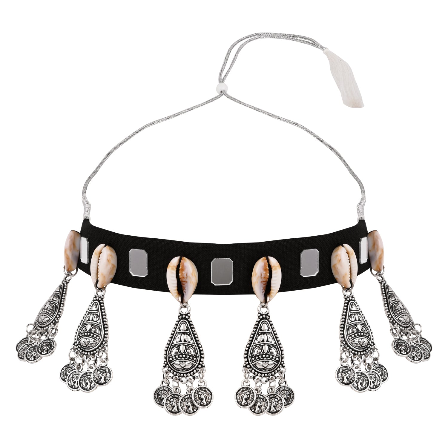 Elegant Oxidised Silver Pendant-Set with Shell Accents
