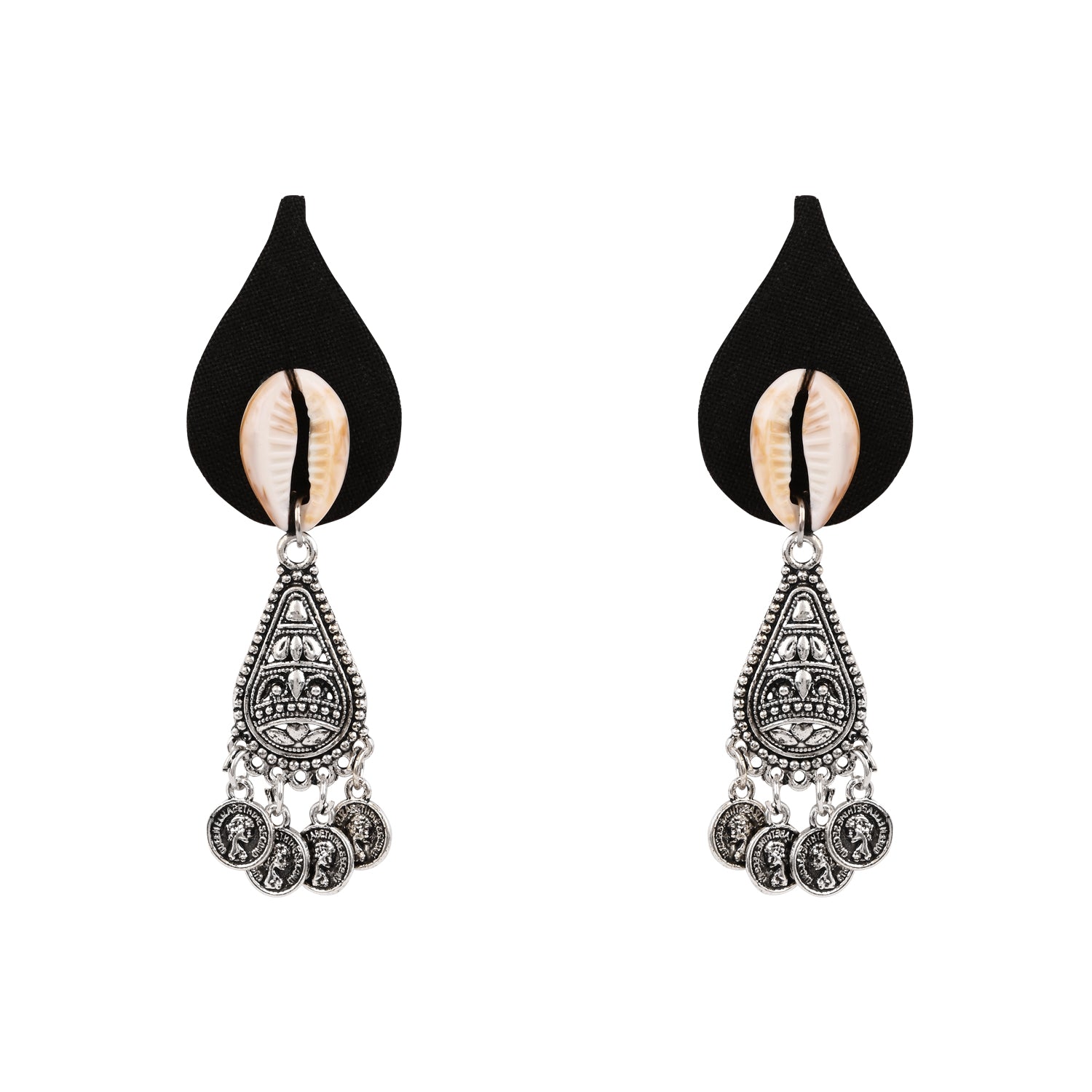 Elegant Oxidised Silver Pendant-Set with Shell Accents