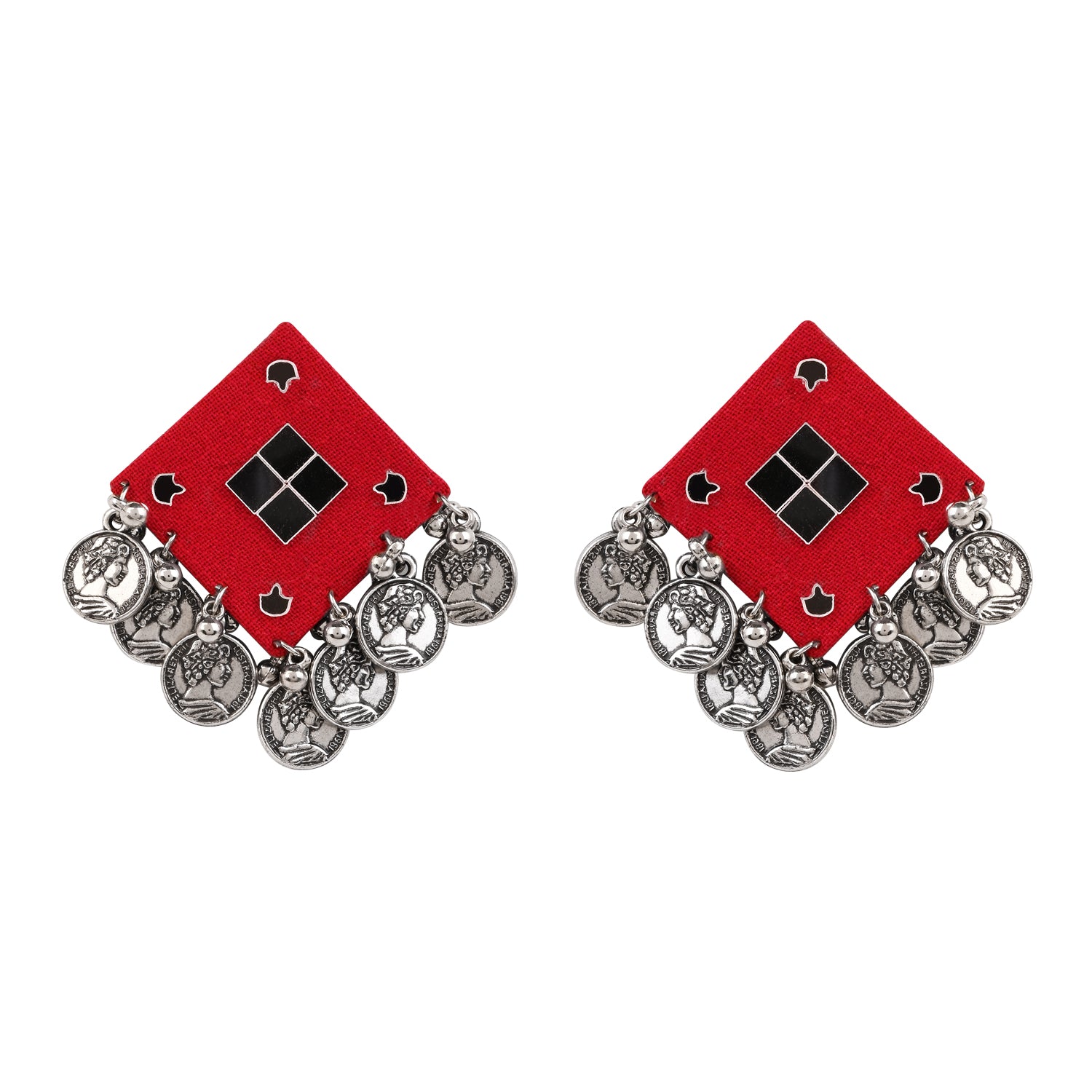 Traditional Coin Pendant Set - Red Thread Necklace & Earrings