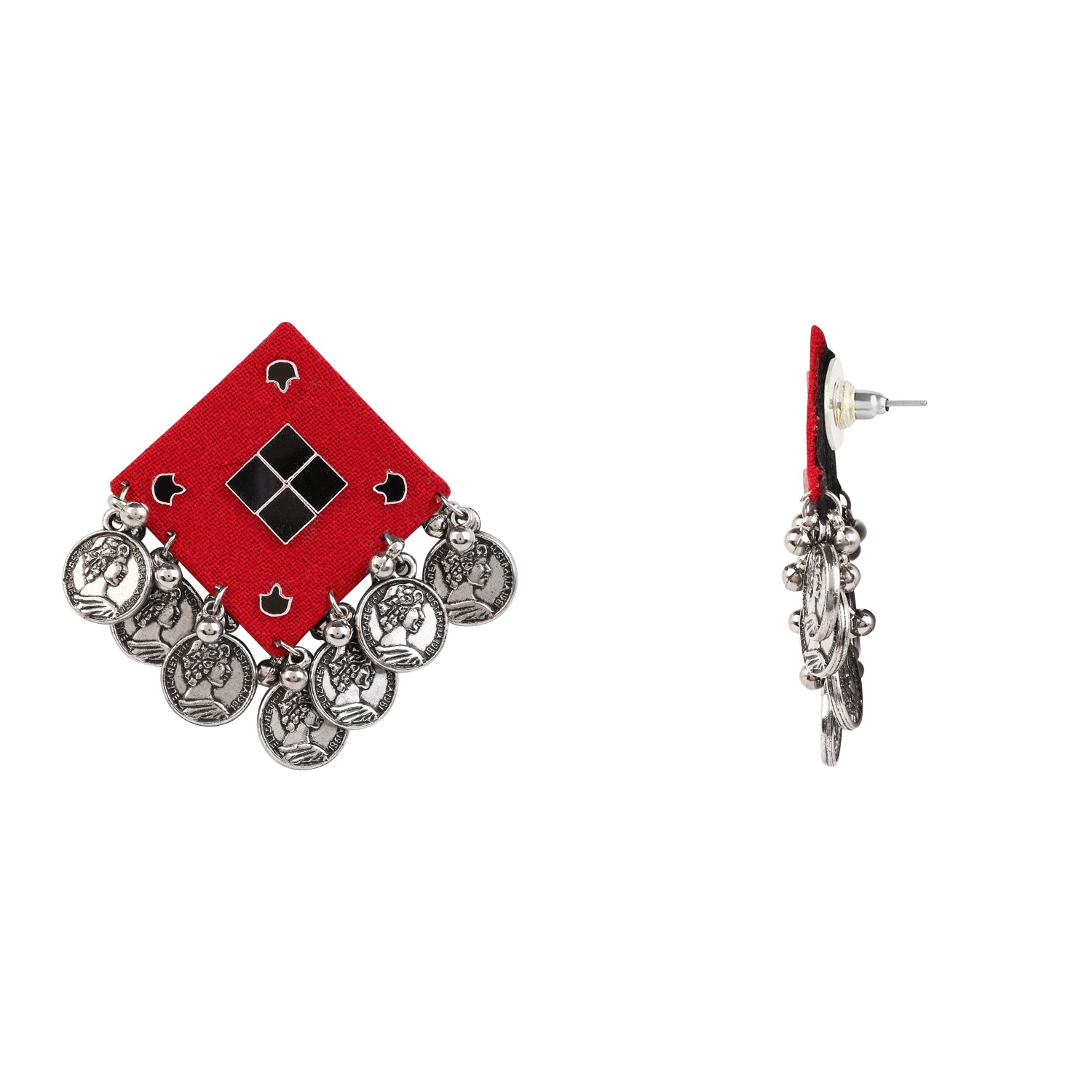 Traditional Coin Pendant Set - Red Thread Necklace & Earrings