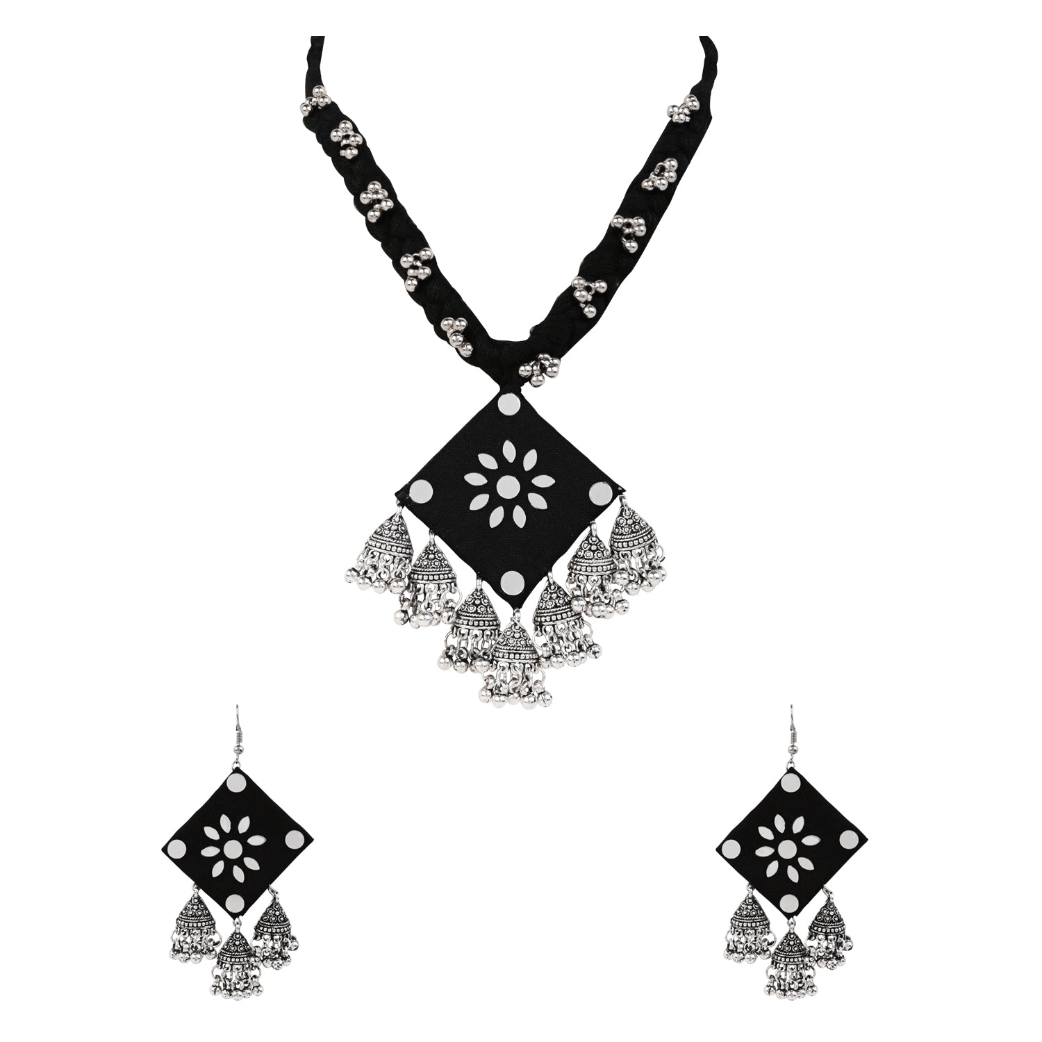 Handcrafted Oxidised Fabric Necklace Set with Earrings
