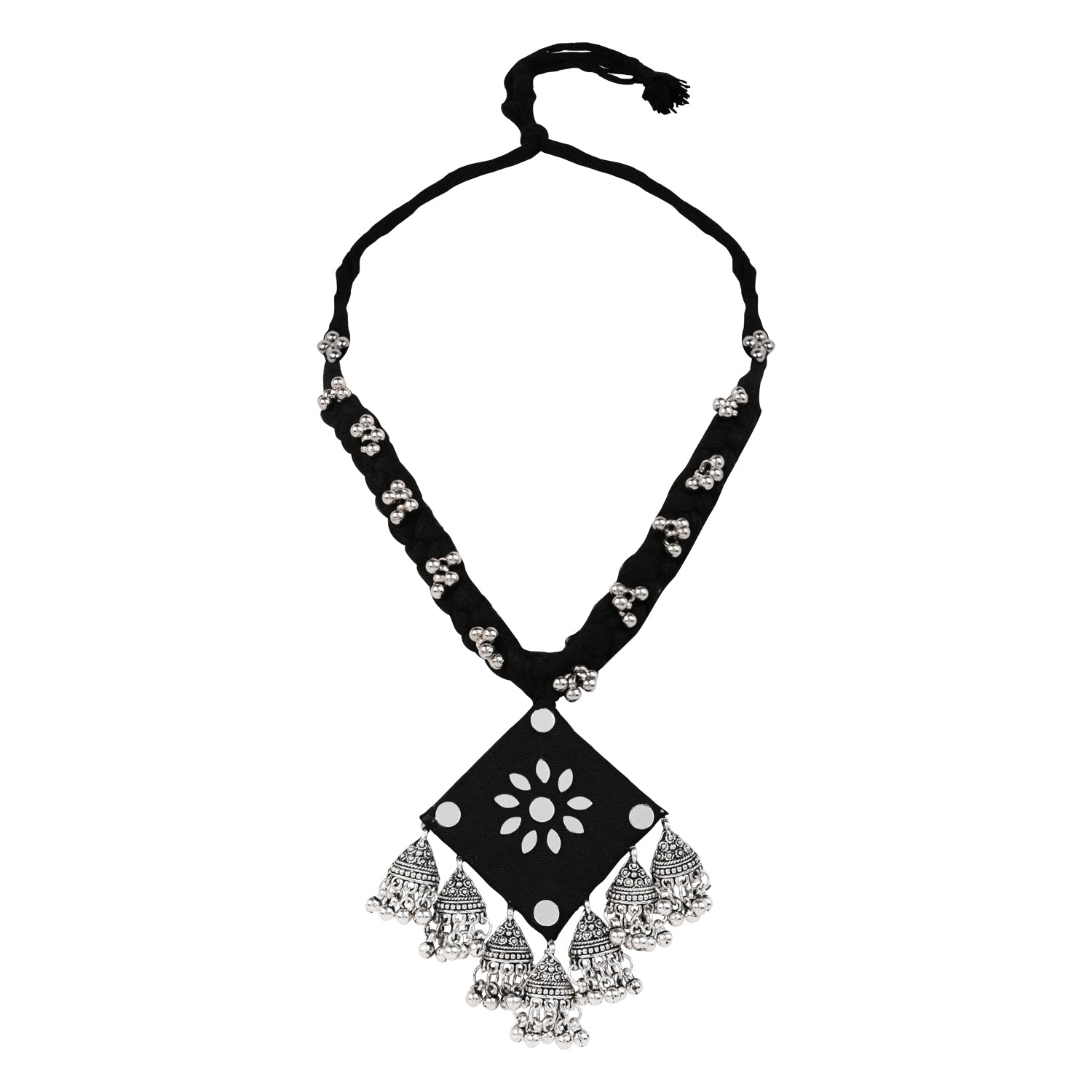 Handcrafted Oxidised Fabric Necklace Set with Earrings