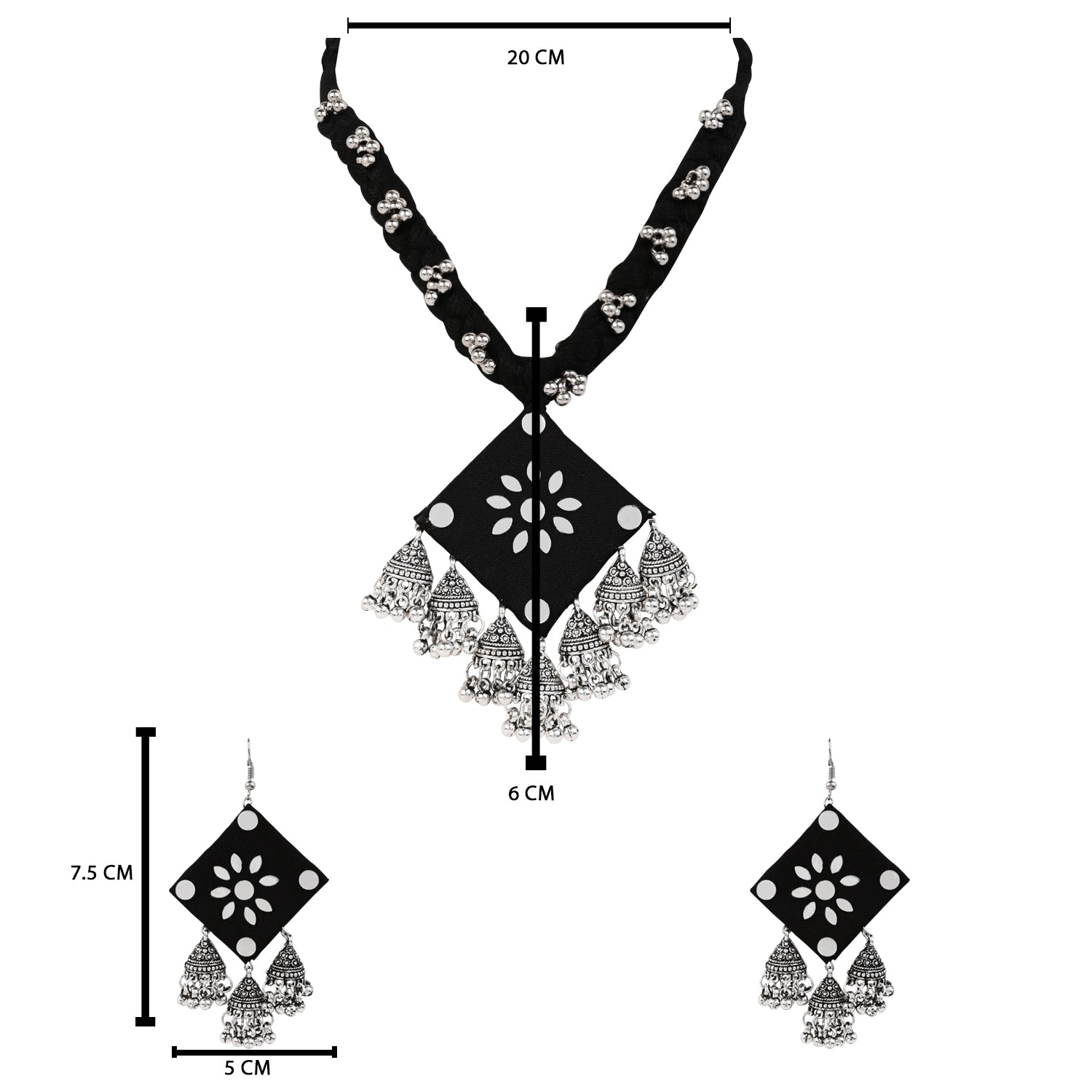 Handcrafted Oxidised Fabric Necklace Set with Earrings