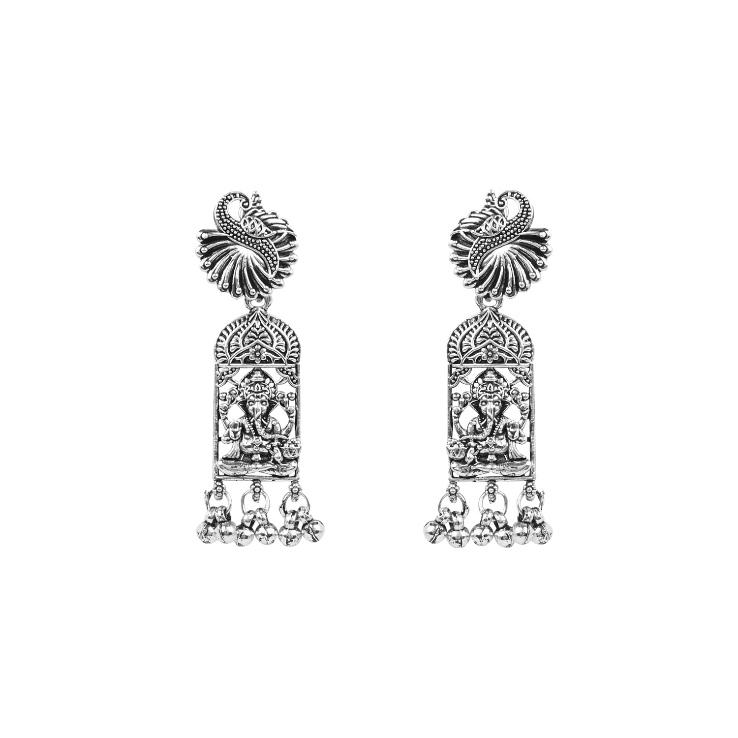 Oxidised Temple Motif Necklace with Earrings