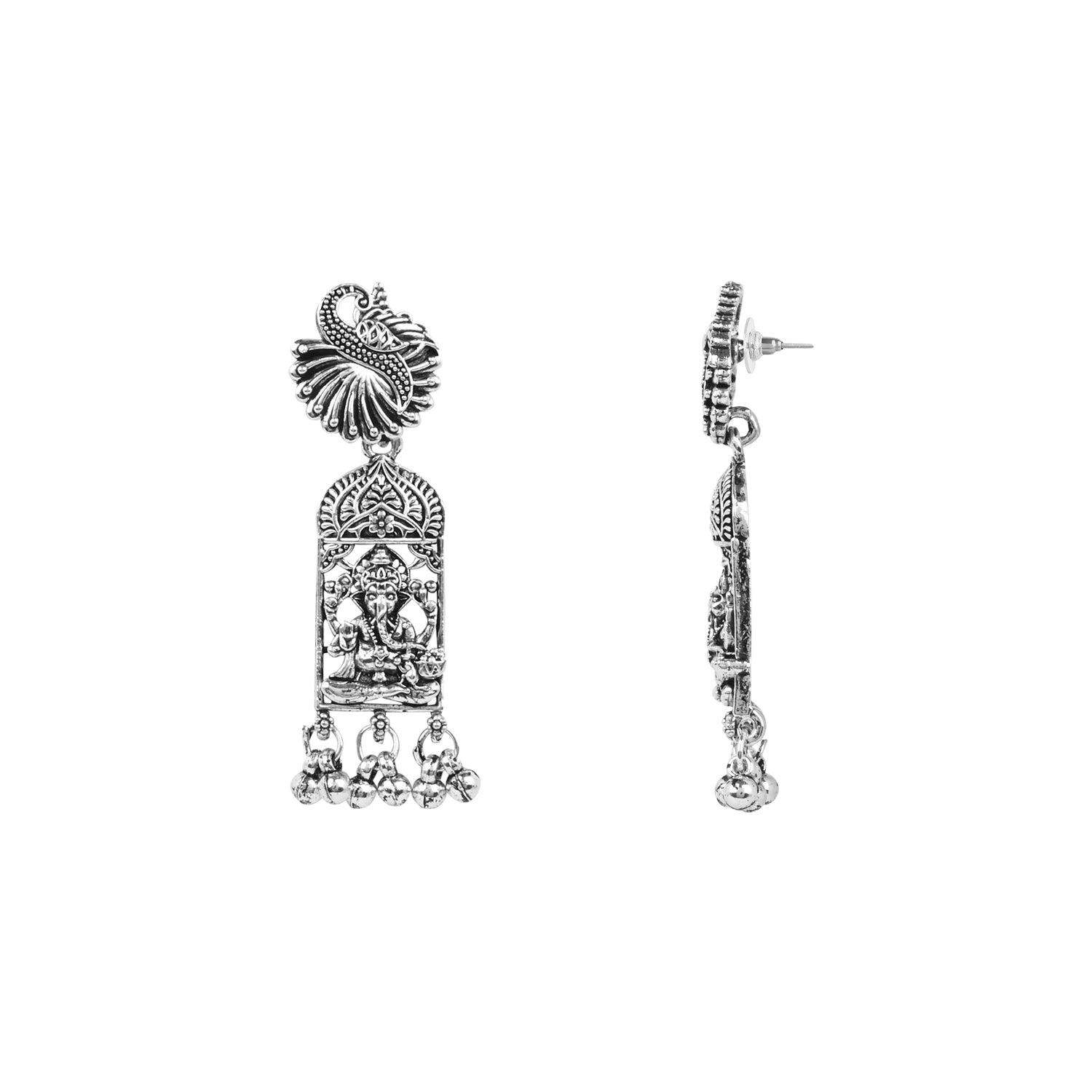 Oxidised Temple Motif Necklace with Earrings