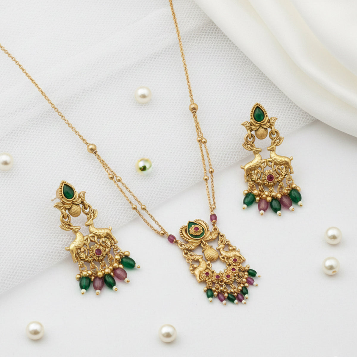 Sundari- Traditional Gold-Plated Temple Jewelry Necklace Set