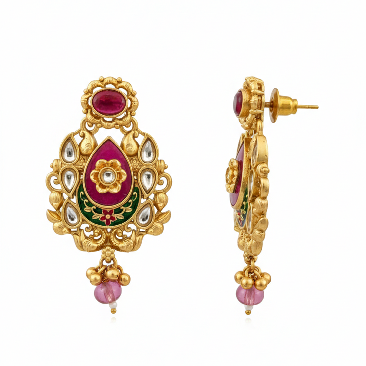 Harika- Antique Gold-Plated Kundan Meenakari Necklace Set