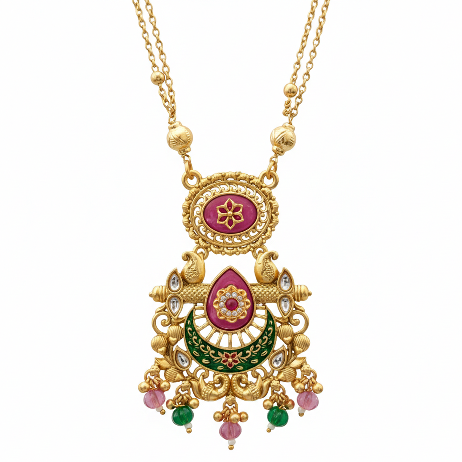 Harika- Antique Gold-Plated Kundan Meenakari Necklace Set